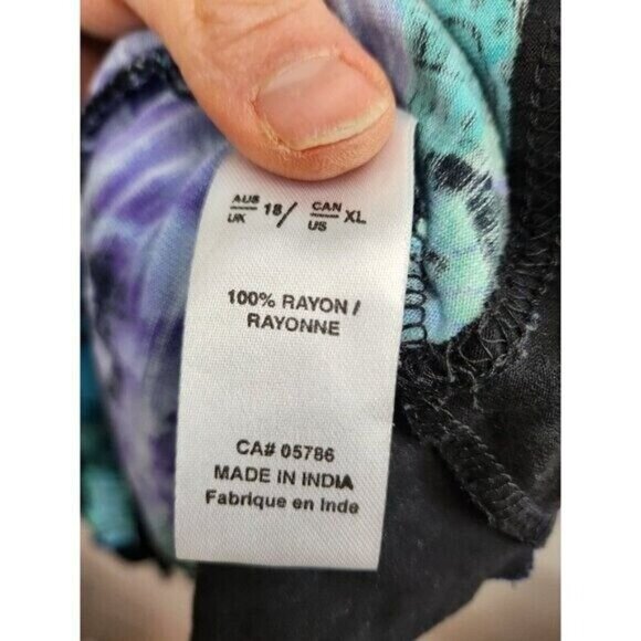 Orientique Naturally Womens Floral Artsy Tunic Top XL Blue Ruffle 3/4 Sleeve - Picture 6 of 9